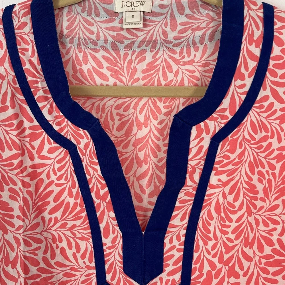 J. Crew Coral and Navy Leaf Tunic